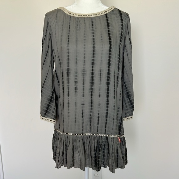 ZLEurope Shibari Tunic Dress Gray Black Tie Dye Coral Tassel Boho Cover Up Small - Picture 4 of 15